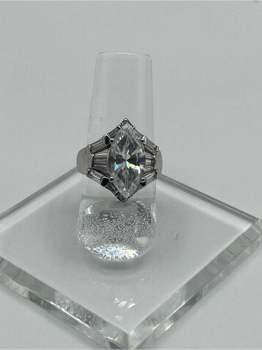 Marked 925 CZ Marquise-Cut CZ Statement Ring Size 6